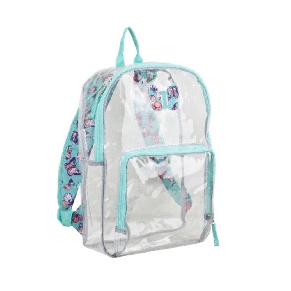 Clear Pretty Blue Butterfly Backpack Heavy Duty EastSport 18 x 12 Padded Strap